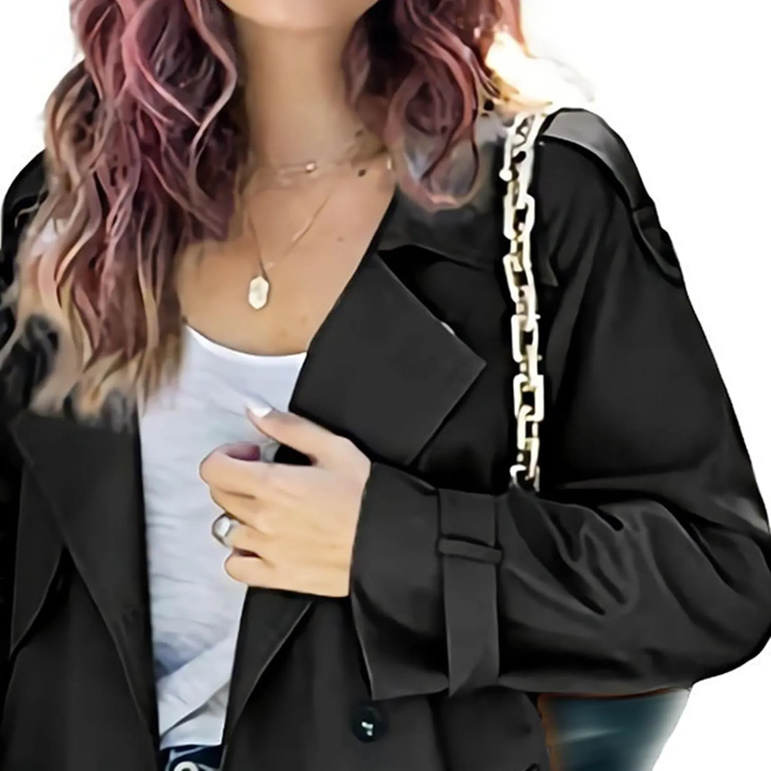 DGHM-JLMY Women's Solid Color Long Trench Coat Double Breasted Lapel Slim Overcoat Lightweight Fashion Windbreaker with Belt