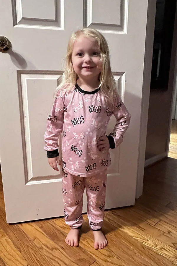 DLH0824-11 "MOO" and cows print 2pc long sleeve pajama set