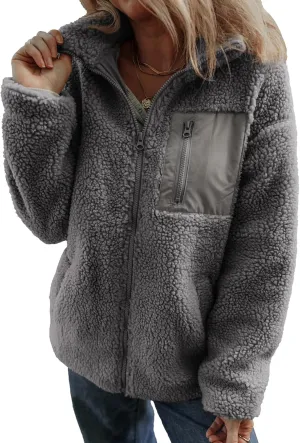 Dokotoo Womens Winter Trendy Full Zipper Fleece Jackets Long Sleeve Relaxed Warm Teddy Coats with Pockets