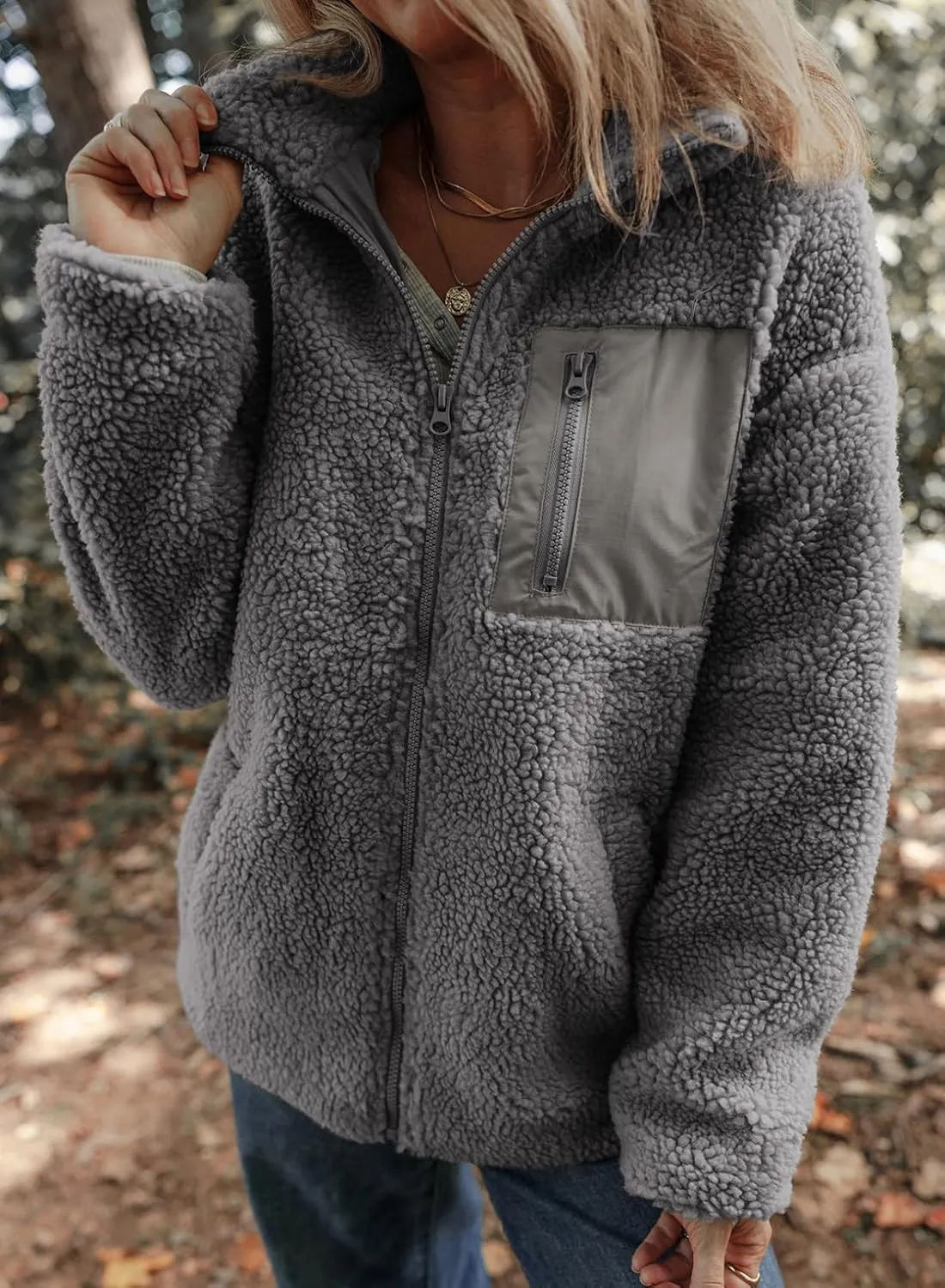 Dokotoo Womens Winter Trendy Full Zipper Fleece Jackets Long Sleeve Relaxed Warm Teddy Coats with Pockets