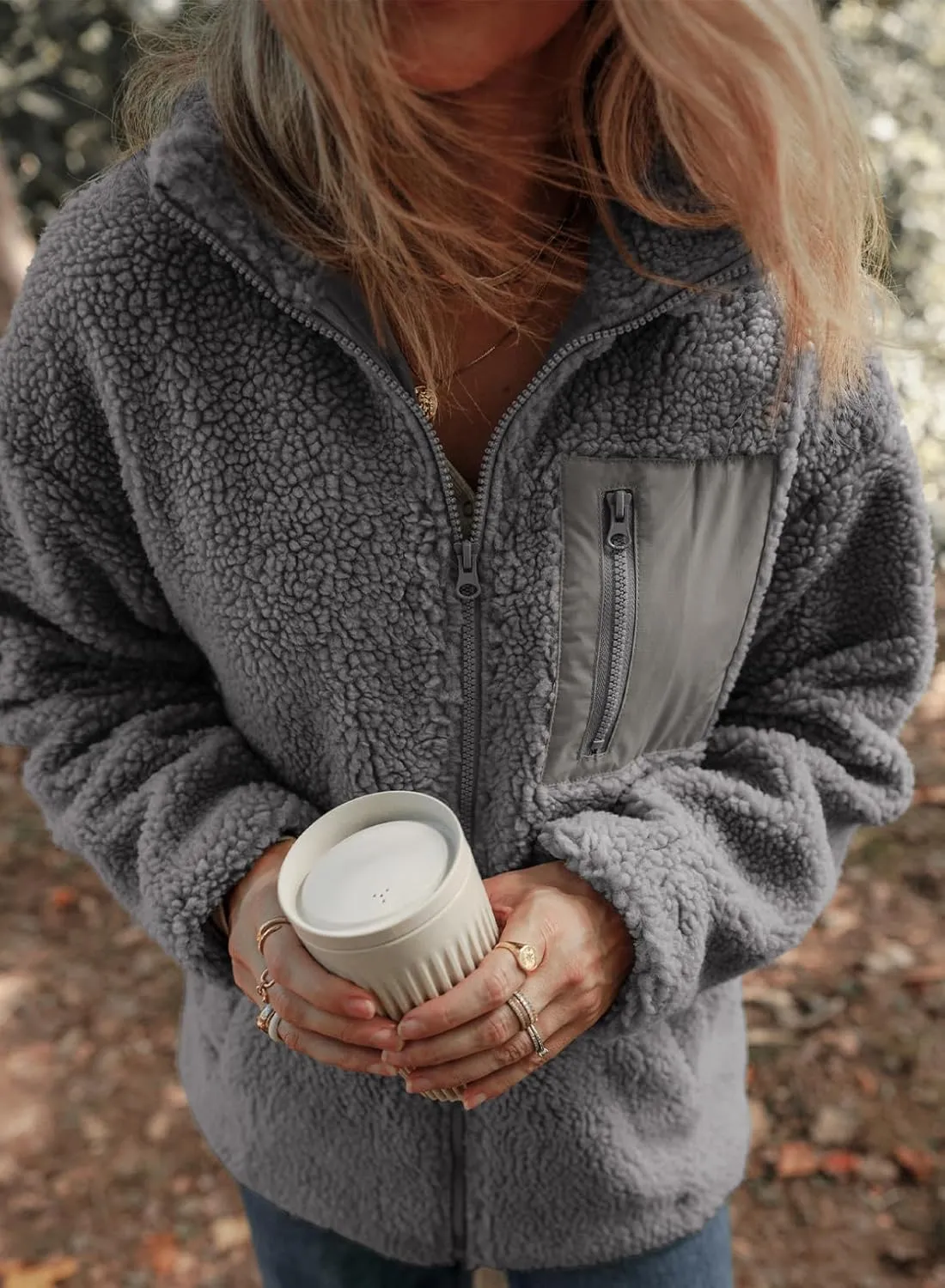 Dokotoo Womens Winter Trendy Full Zipper Fleece Jackets Long Sleeve Relaxed Warm Teddy Coats with Pockets