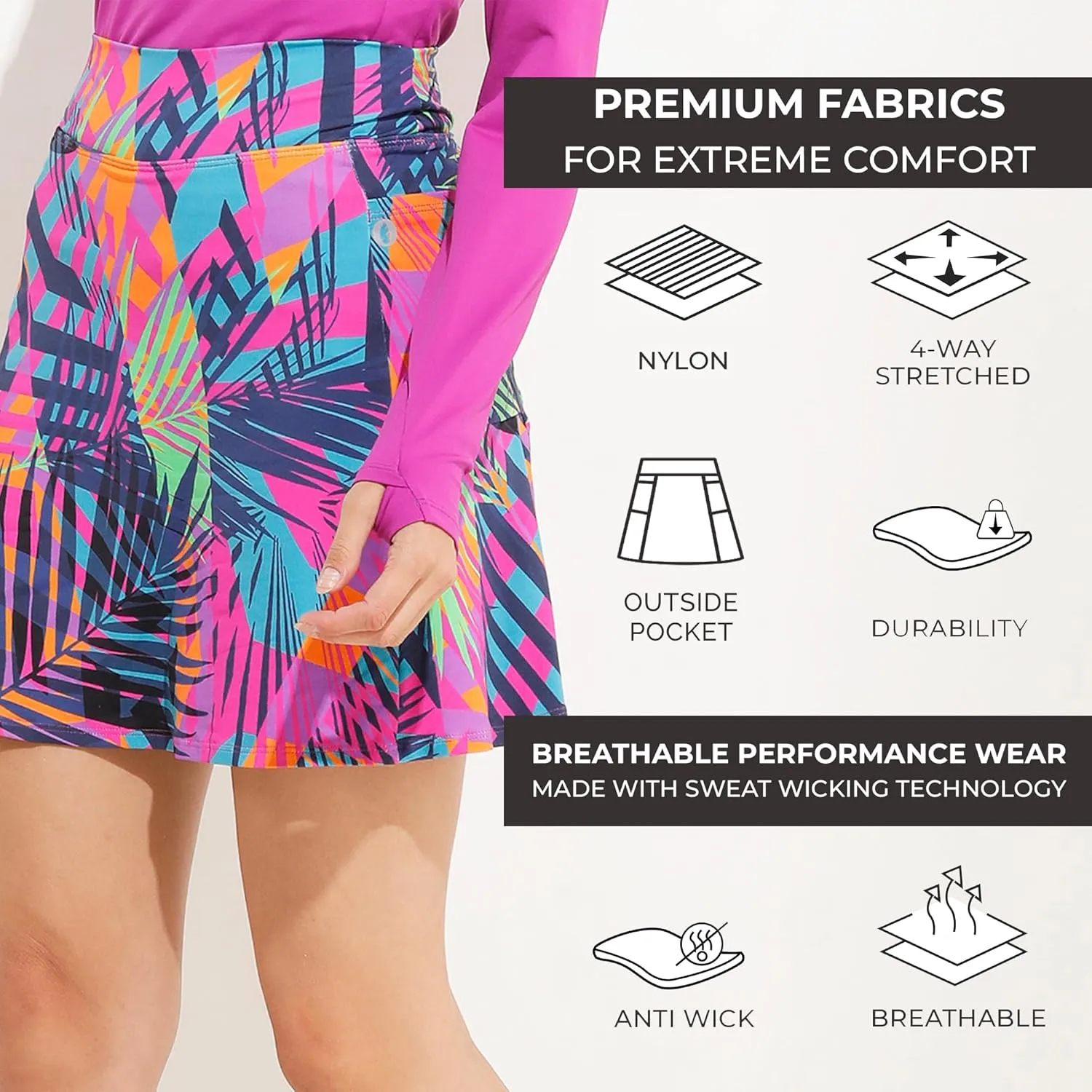 Dona Jo Par Skirt/Skort for Women: Athletic High-Waisted Tennis & Golf Activewear, Lightweight & Breathable 4-Way Stretch