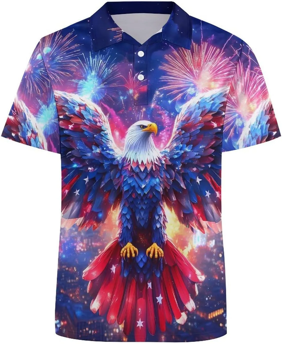 Ea-gles Firework U.S. Flag Slim Fit Men's Short Sleeve Polo Shirts Quick-Dry Breathable Golf T-Shirt Tops