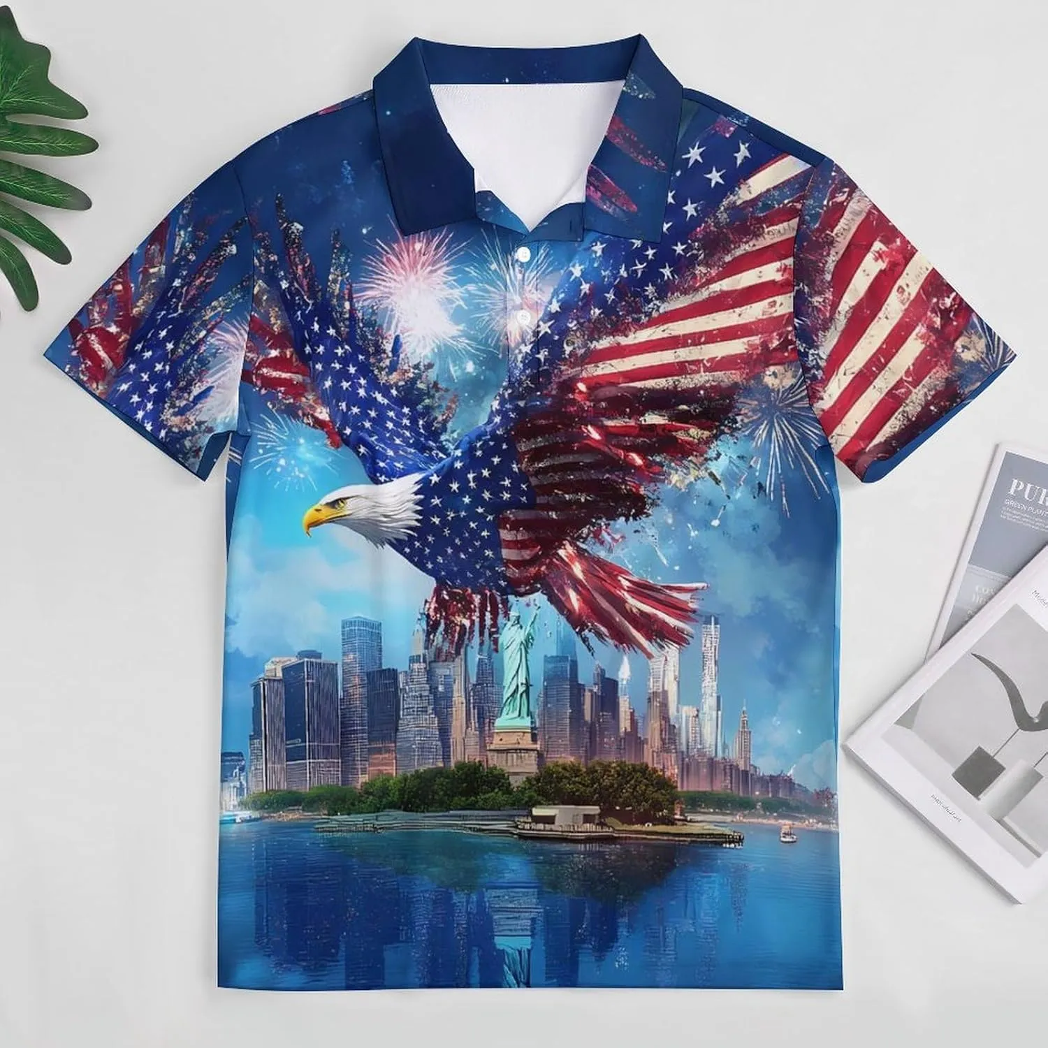 Ea-gles New York City Slim Fit Men's Short Sleeve Polo Shirts Quick-Dry Breathable Golf T-Shirt Tops
