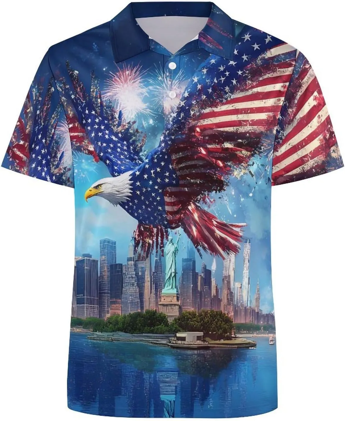 Ea-gles New York City Slim Fit Men's Short Sleeve Polo Shirts Quick-Dry Breathable Golf T-Shirt Tops