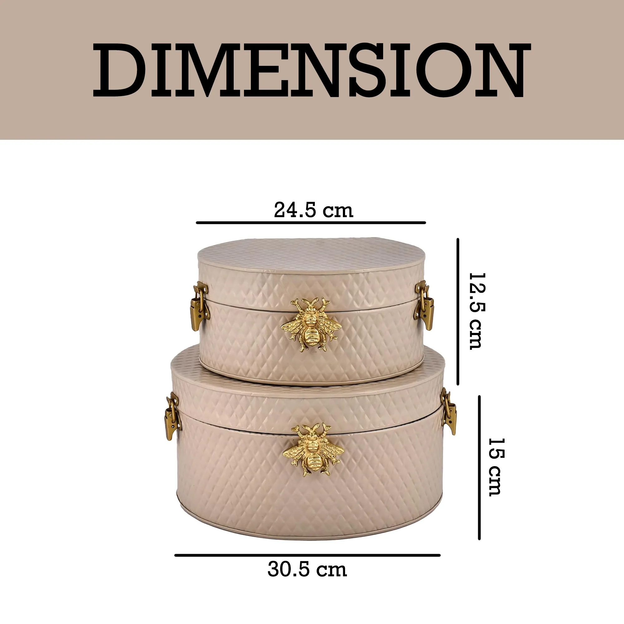 Elan The Royal Hive Metal Trunk Box, Decorative Storage Box (Set of 2, Beige)