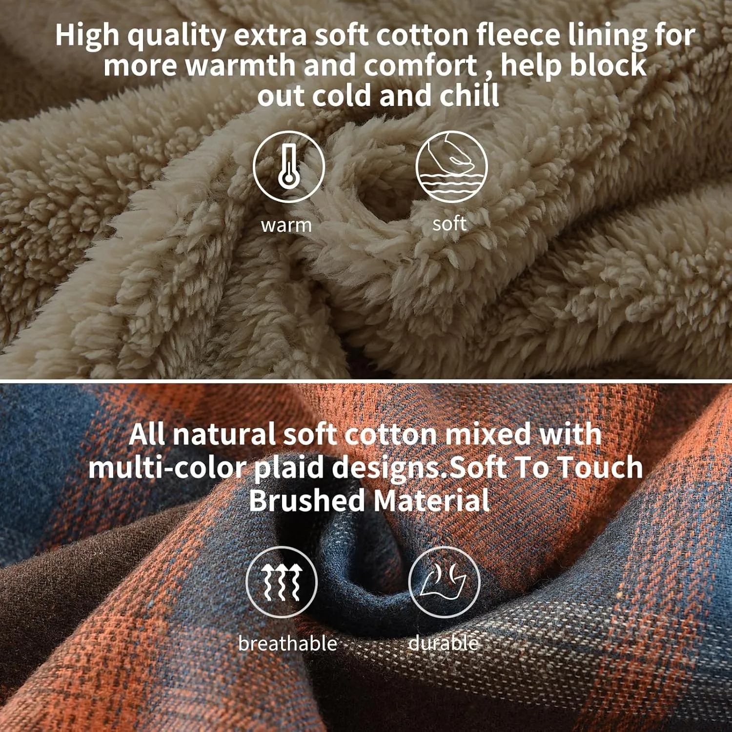 Elesuit Men's Full Zip Fleece Flannel Jackets Shirt Plaid Cotton Hoodies Soft Warm Coat for Men with Hood