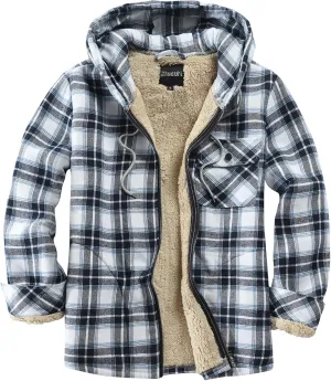 Elesuit Men's Full Zip Fleece Flannel Jackets Shirt Plaid Cotton Hoodies Soft Warm Coat for Men with Hood
