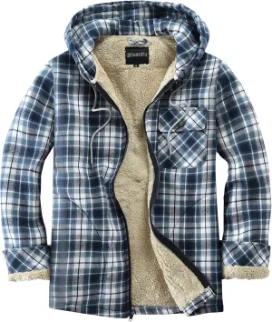Elesuit Men's Full Zip Fleece Flannel Jackets Shirt Plaid Cotton Hoodies Soft Warm Coat for Men with Hood