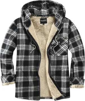Elesuit Men's Full Zip Fleece Flannel Jackets Shirt Plaid Cotton Hoodies Soft Warm Coat for Men with Hood