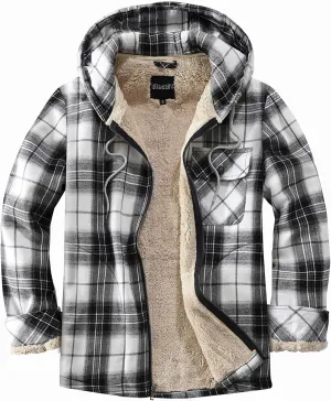 Elesuit Men's Full Zip Fleece Flannel Jackets Shirt Plaid Cotton Hoodies Soft Warm Coat for Men with Hood