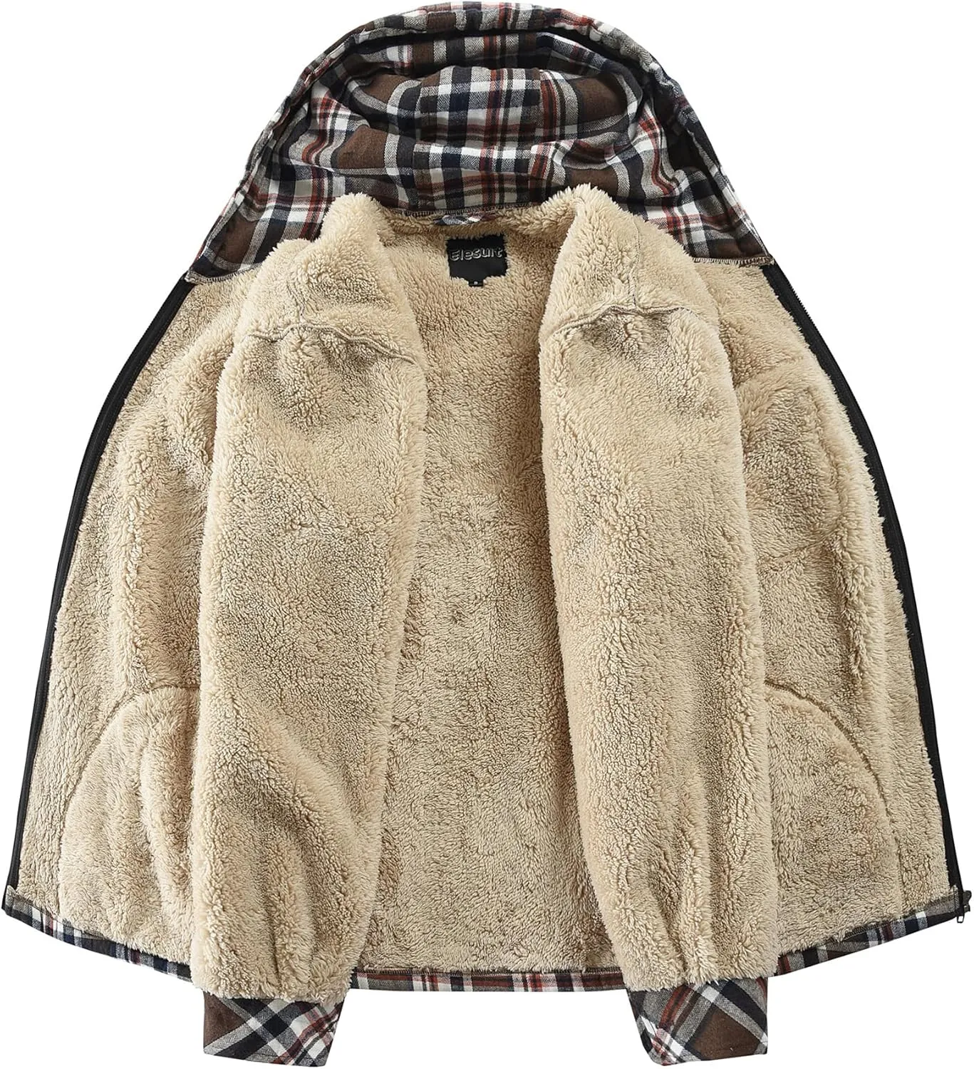 Elesuit Men's Full Zip Fleece Flannel Jackets Shirt Plaid Cotton Hoodies Soft Warm Coat for Men with Hood