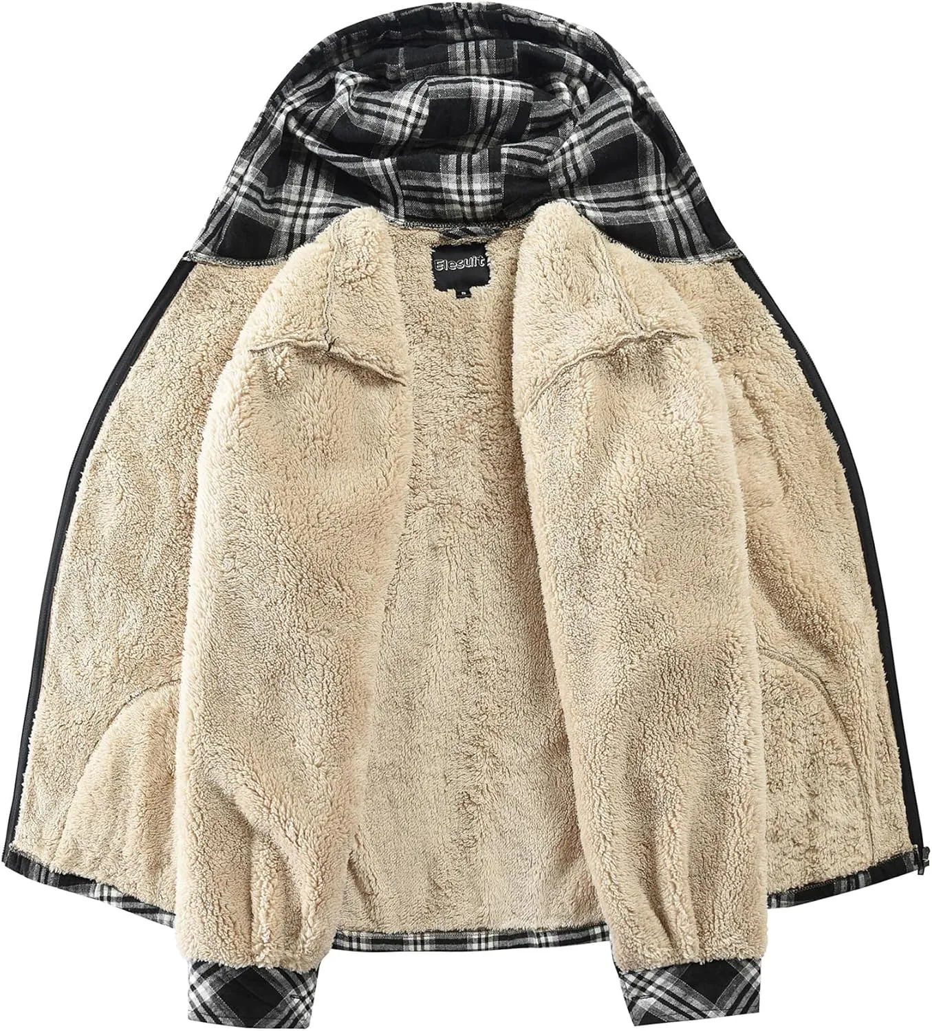 Elesuit Men's Full Zip Fleece Flannel Jackets Shirt Plaid Cotton Hoodies Soft Warm Coat for Men with Hood