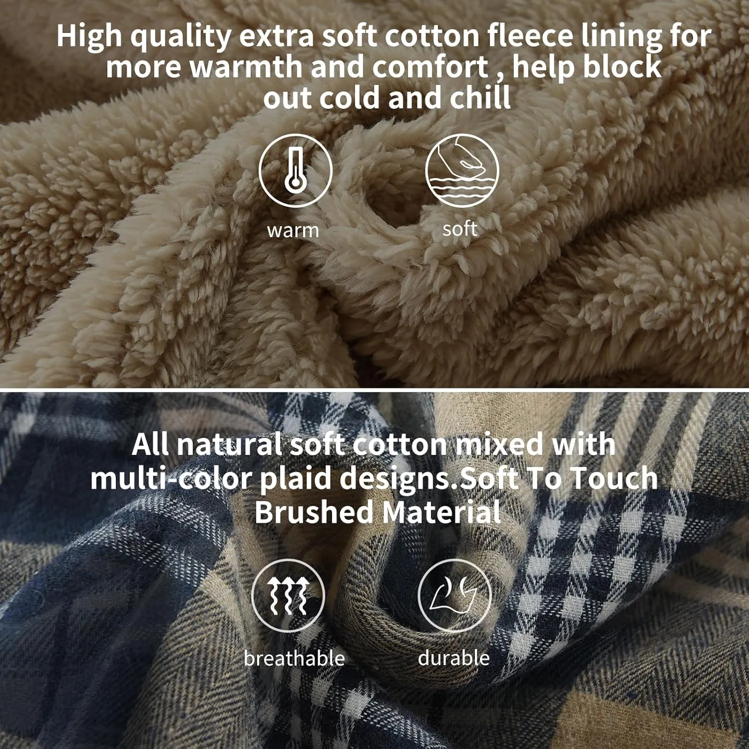 Elesuit Men's Full Zip Fleece Flannel Jackets Shirt Plaid Cotton Hoodies Soft Warm Coat for Men with Hood