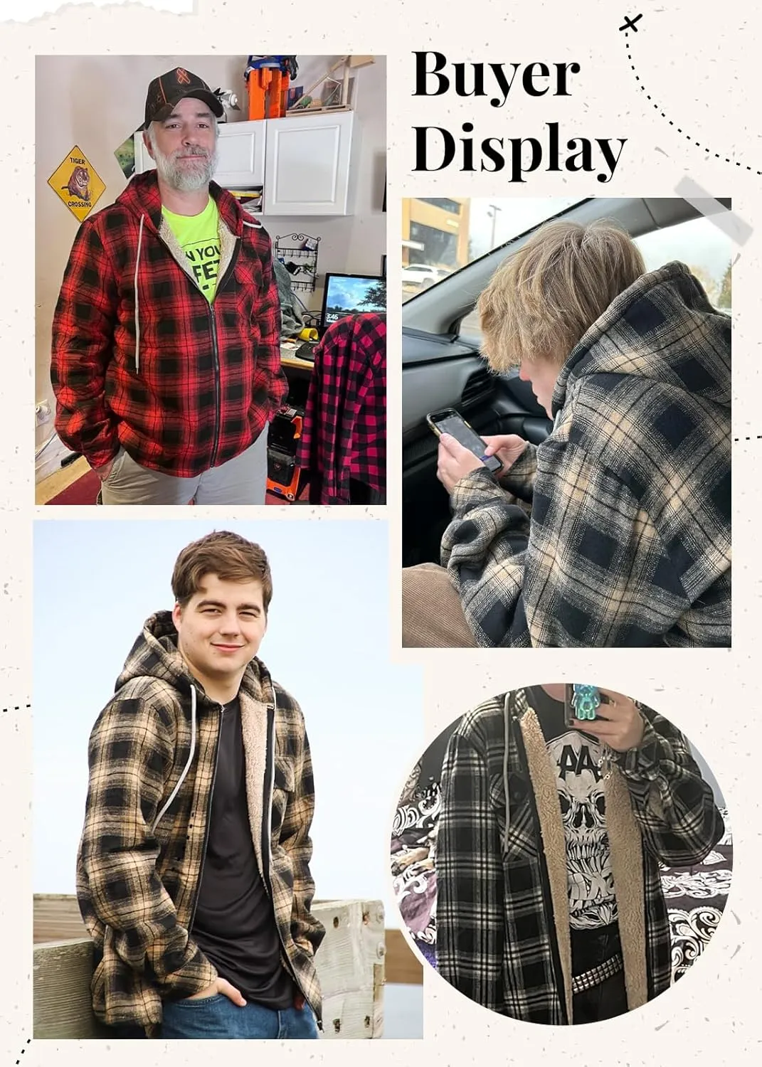 Elesuit Men's Full Zip Fleece Flannel Jackets Shirt Plaid Cotton Hoodies Soft Warm Coat for Men with Hood