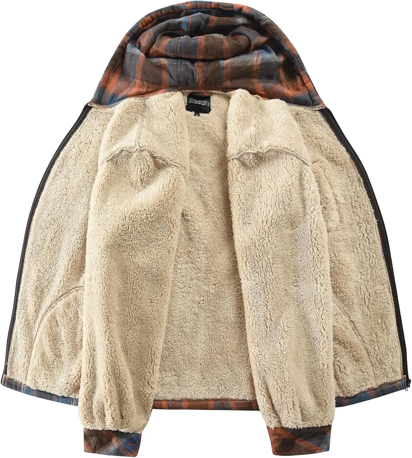 Elesuit Men's Full Zip Fleece Flannel Jackets Shirt Plaid Cotton Hoodies Soft Warm Coat for Men with Hood