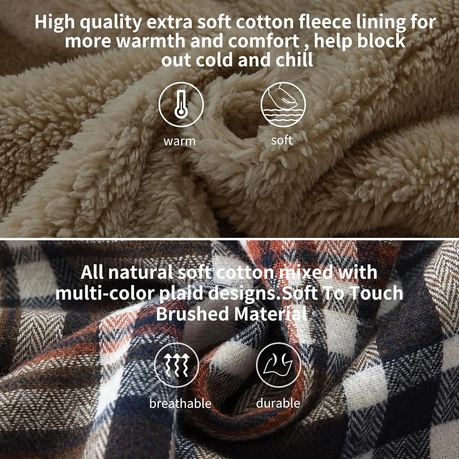 Elesuit Men's Full Zip Fleece Flannel Jackets Shirt Plaid Cotton Hoodies Soft Warm Coat for Men with Hood