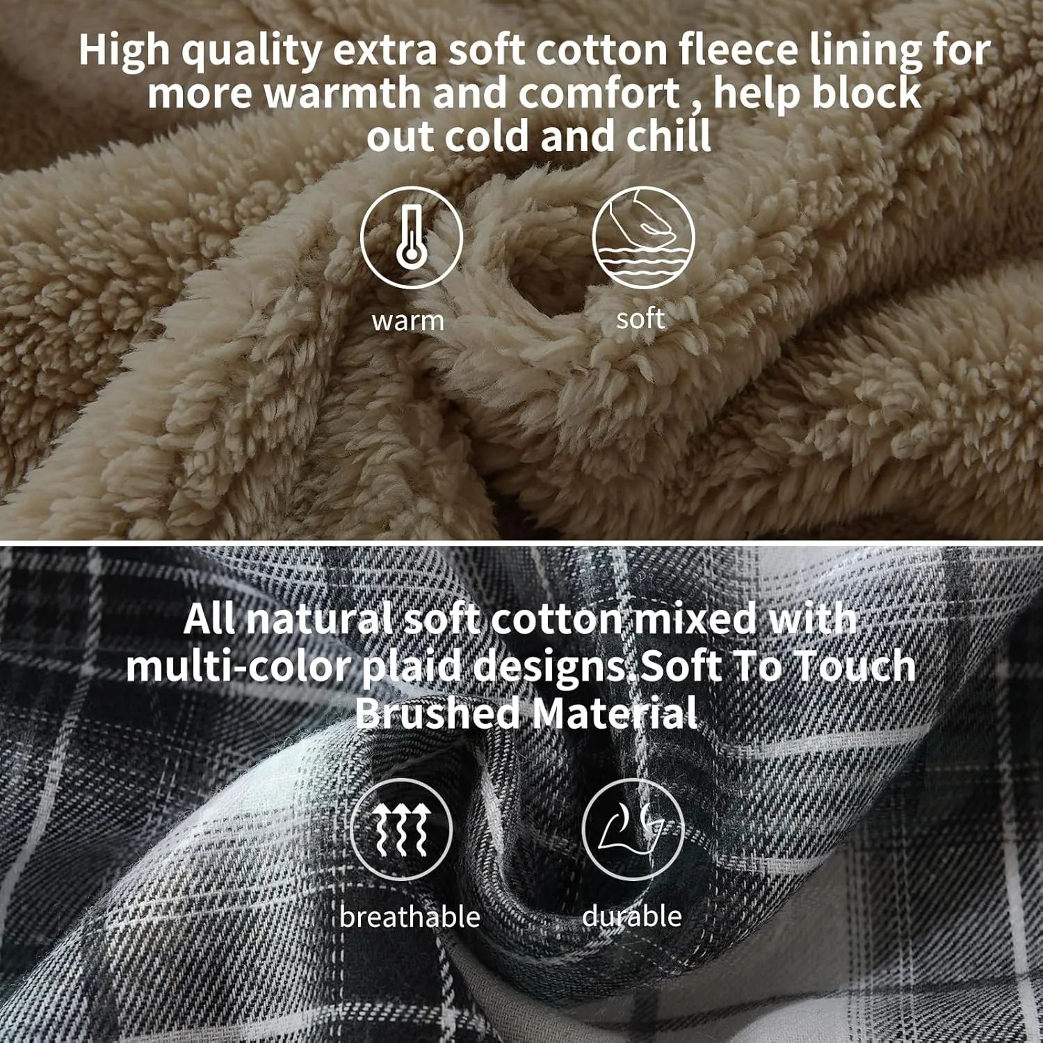 Elesuit Men's Full Zip Fleece Flannel Jackets Shirt Plaid Cotton Hoodies Soft Warm Coat for Men with Hood