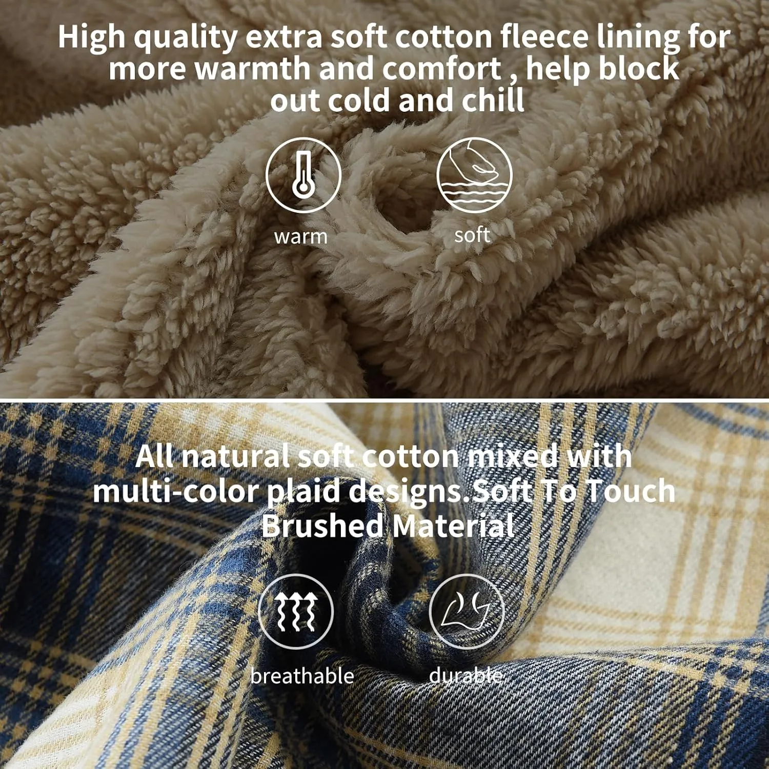 Elesuit Men's Full Zip Fleece Flannel Jackets Shirt Plaid Cotton Hoodies Soft Warm Coat for Men with Hood