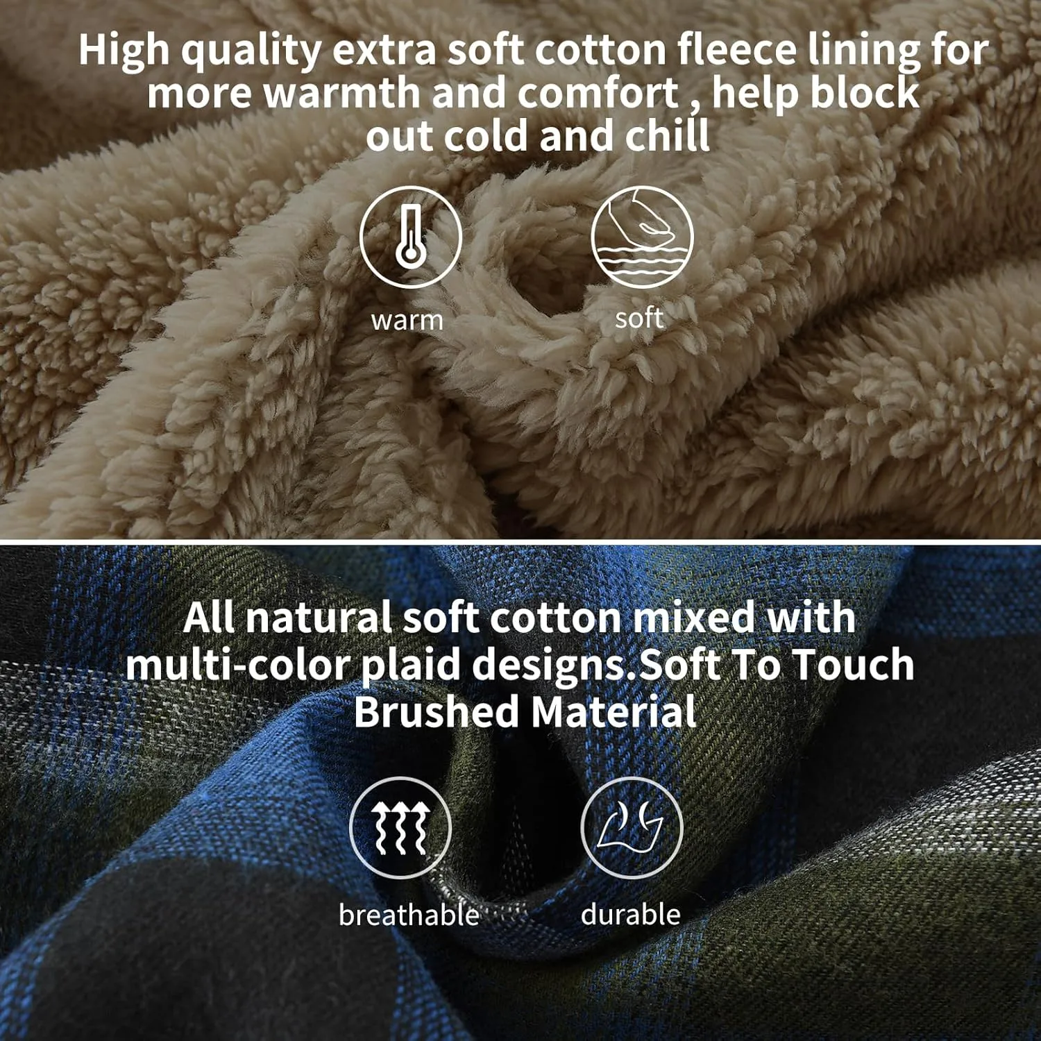 Elesuit Men's Full Zip Fleece Flannel Jackets Shirt Plaid Cotton Hoodies Soft Warm Coat for Men with Hood