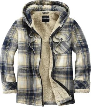 Elesuit Men's Full Zip Fleece Flannel Jackets Shirt Plaid Cotton Hoodies Soft Warm Coat for Men with Hood