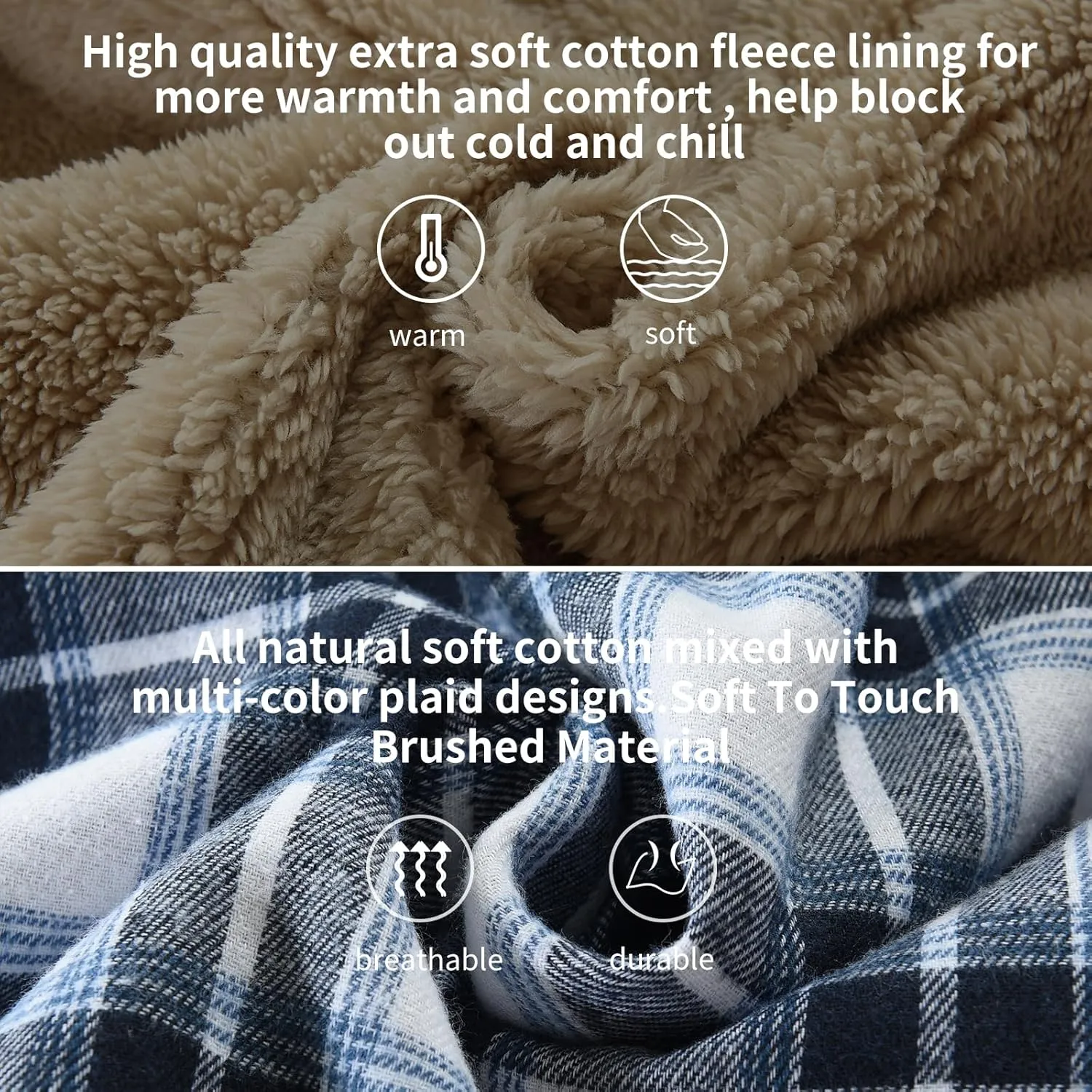 Elesuit Men's Full Zip Fleece Flannel Jackets Shirt Plaid Cotton Hoodies Soft Warm Coat for Men with Hood