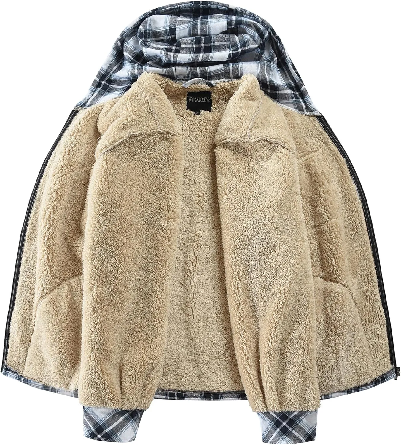 Elesuit Men's Full Zip Fleece Flannel Jackets Shirt Plaid Cotton Hoodies Soft Warm Coat for Men with Hood