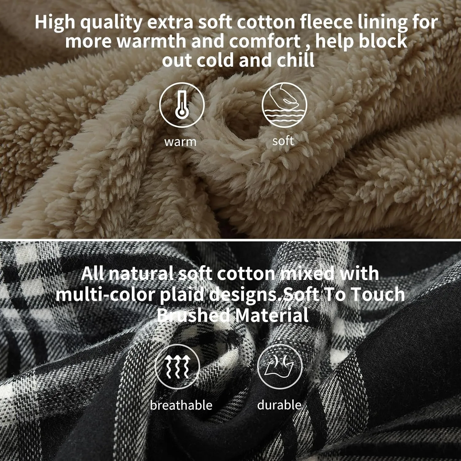 Elesuit Men's Full Zip Fleece Flannel Jackets Shirt Plaid Cotton Hoodies Soft Warm Coat for Men with Hood