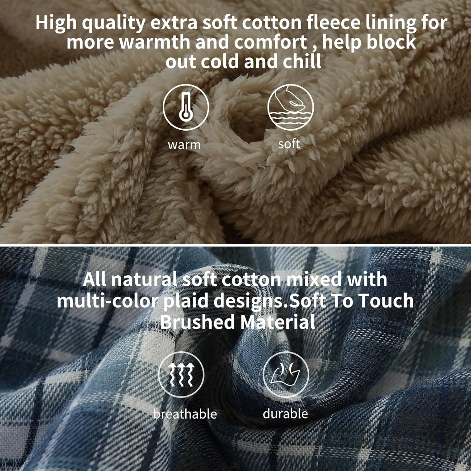 Elesuit Men's Full Zip Fleece Flannel Jackets Shirt Plaid Cotton Hoodies Soft Warm Coat for Men with Hood