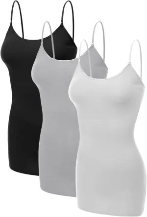Emmalise Women's Basic Casual Long Camisole Adjustable Strap Cami Layering Top