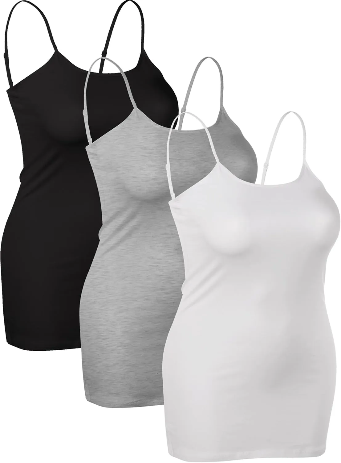 Emmalise Women's Basic Casual Long Camisole Adjustable Strap Cami Layering Top