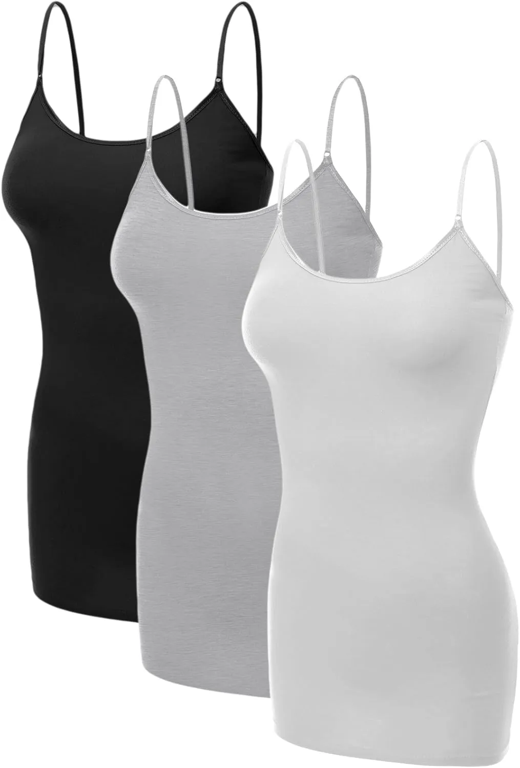 Emmalise Women's Basic Casual Long Camisole Adjustable Strap Cami Layering Top