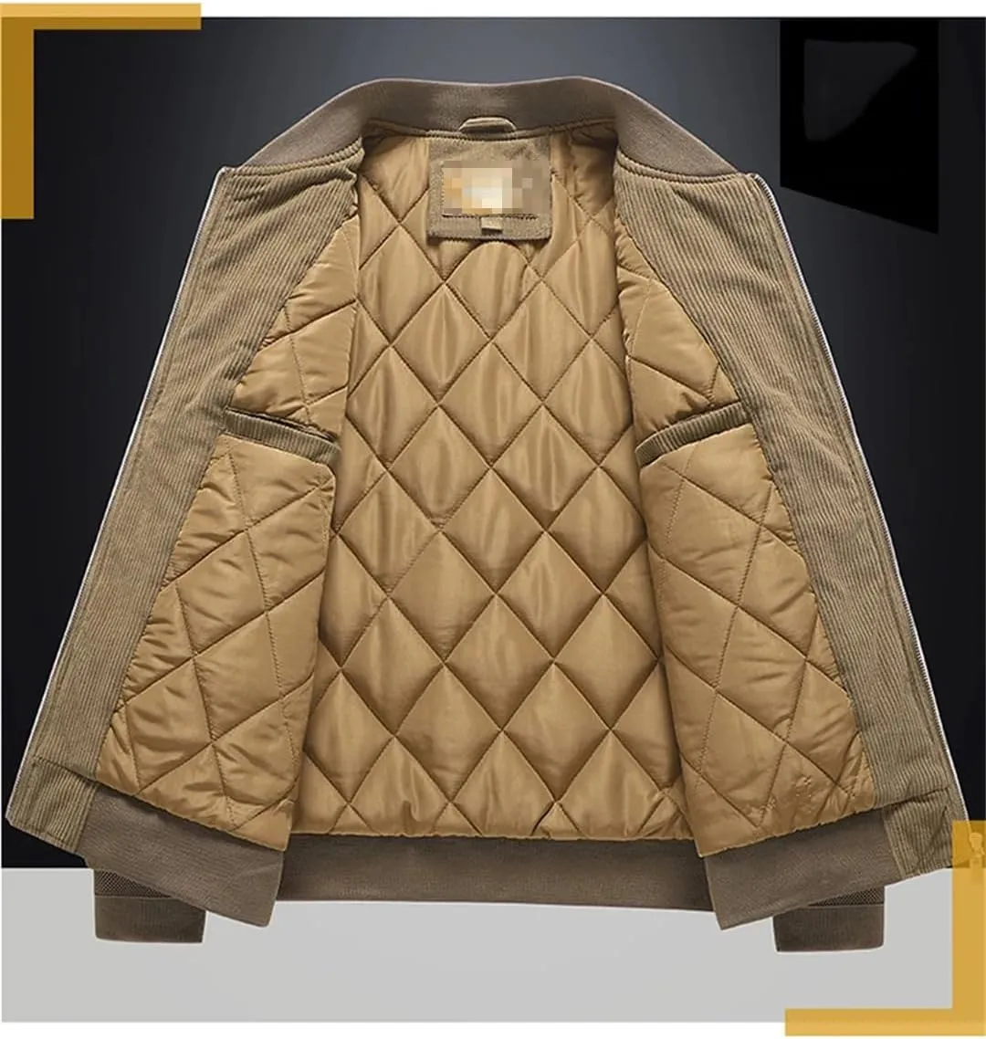 ERFMFKL MenS Cotton Jacket Winter Padded Jacket Male Fleece Lamb Wool Coat Corduroy Velour Casual Top