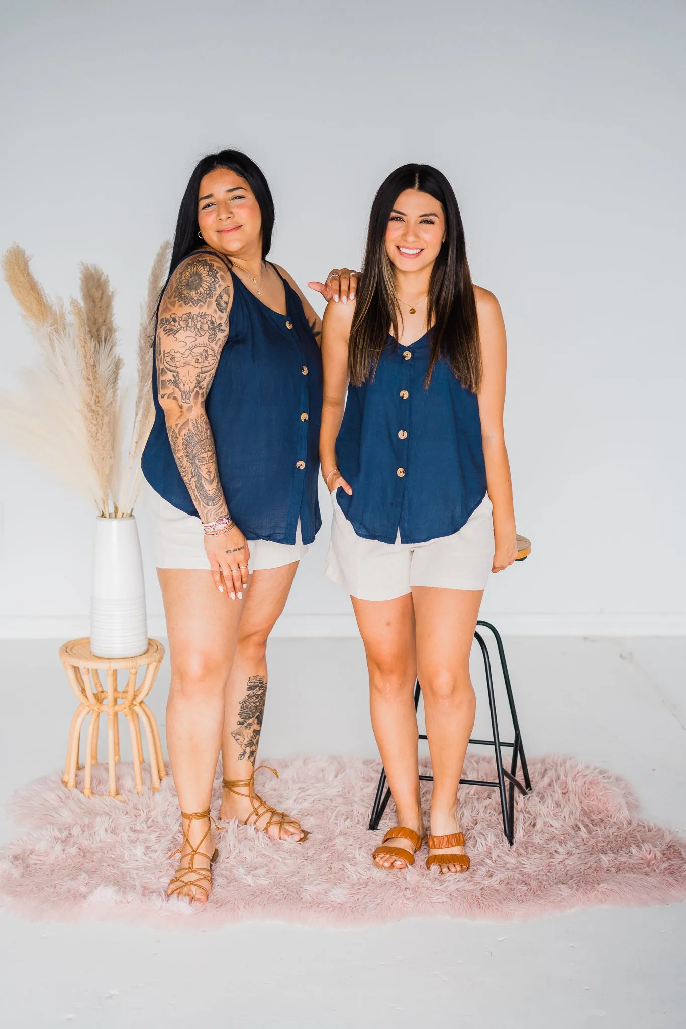 Essential Button Front Tank in Navy