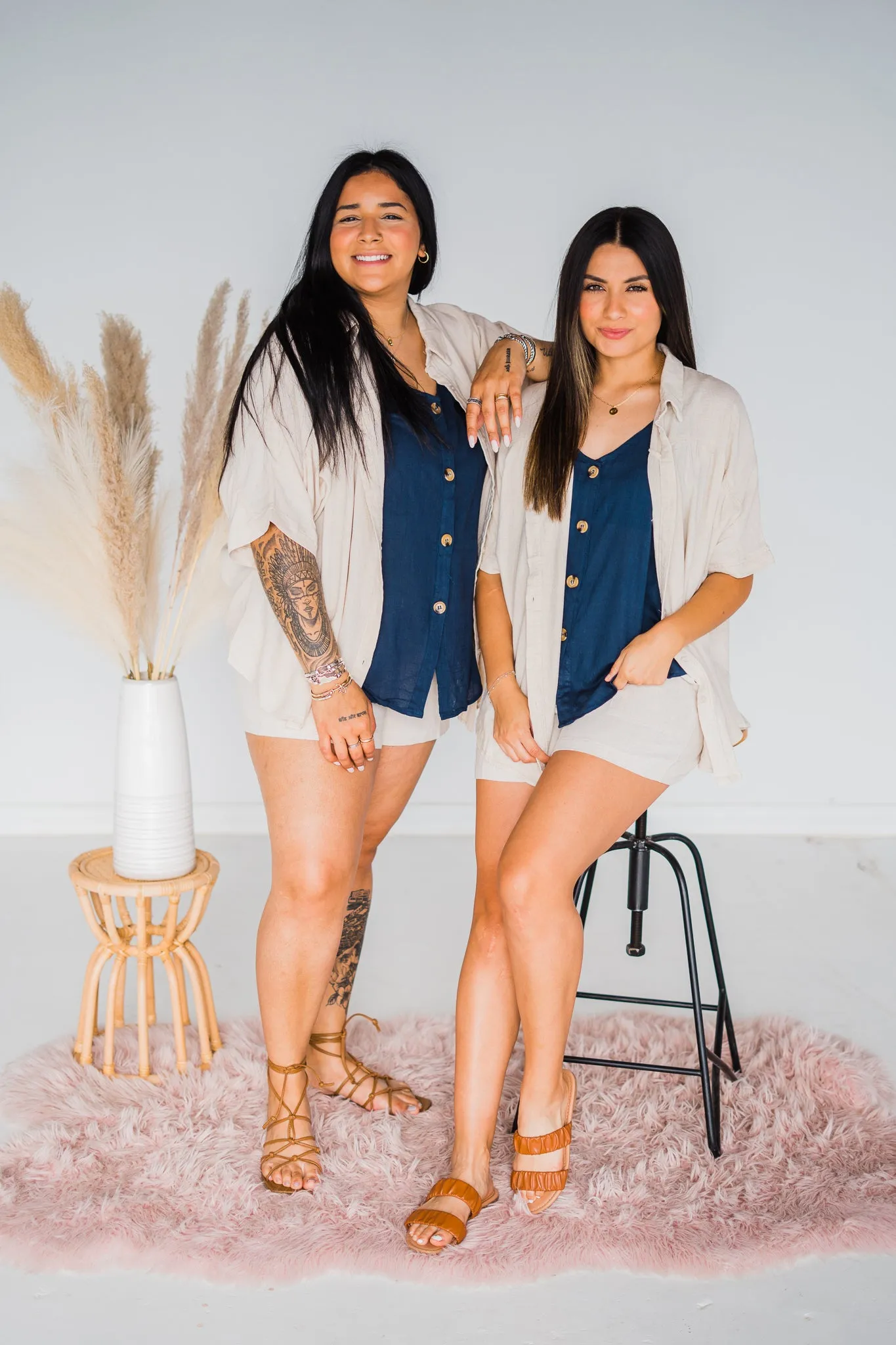 Essential Button Front Tank in Navy