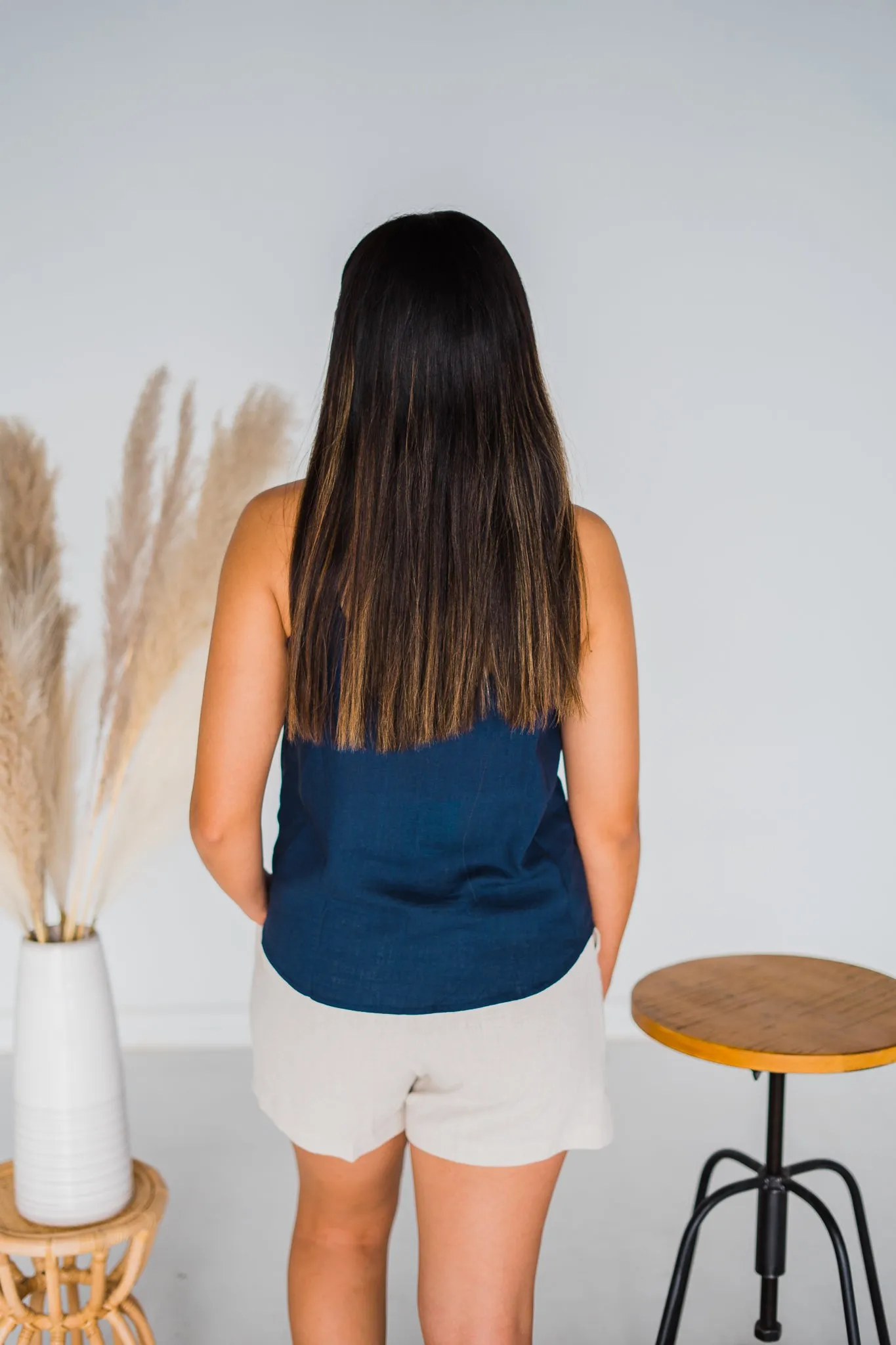 Essential Button Front Tank in Navy