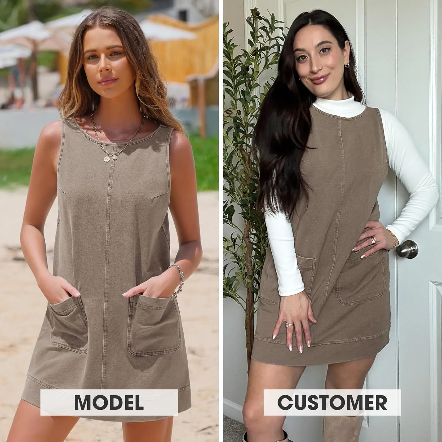 EXLURA Womens Sleeveless Denim Dress Casual Summer Crewneck A Line Overall Mini Dress Jean Jumper Pinafore with Pockets 2025
