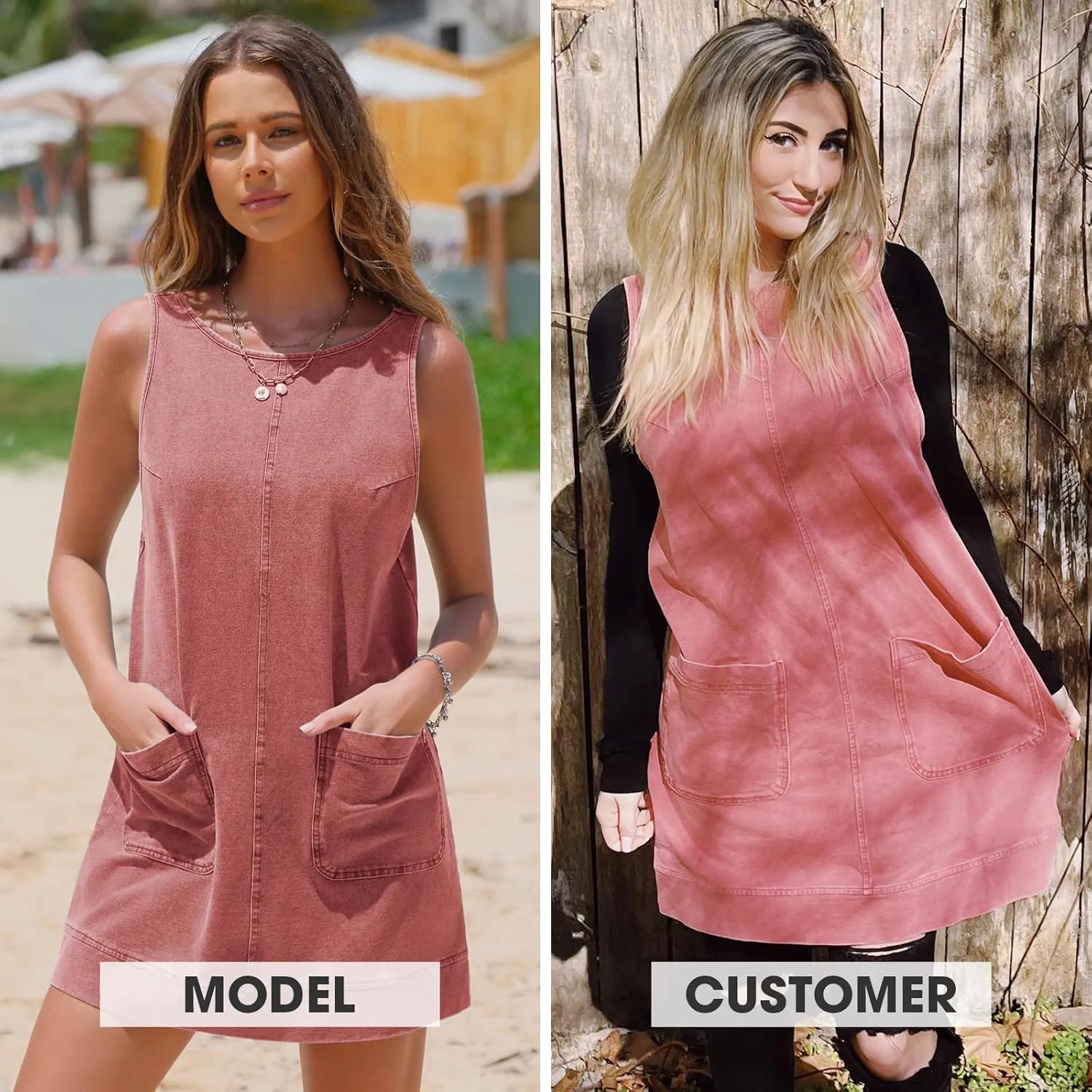 EXLURA Womens Sleeveless Denim Dress Casual Summer Crewneck A Line Overall Mini Dress Jean Jumper Pinafore with Pockets 2025