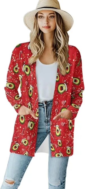 Fall Maple Leaf Cardigan Sweaters for Women Long Sleeve Cardigan Soft Drape Open Front Dusters V-Neck Jackets Dressy