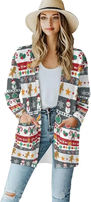 Fall Maple Leaf Cardigan Sweaters for Women Long Sleeve Cardigan Soft Drape Open Front Dusters V-Neck Jackets Dressy