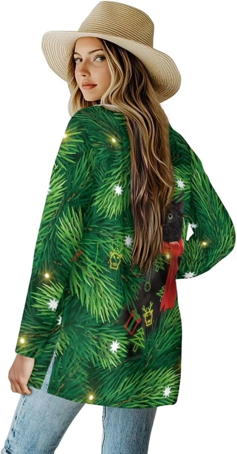 Fall Maple Leaf Cardigan Sweaters for Women Long Sleeve Cardigan Soft Drape Open Front Dusters V-Neck Jackets Dressy
