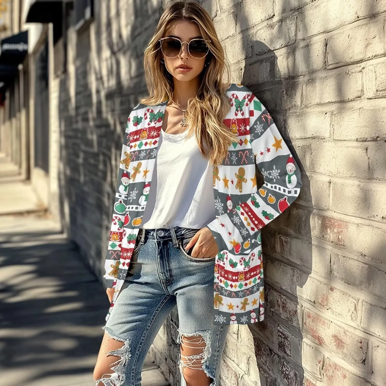 Fall Maple Leaf Cardigan Sweaters for Women Long Sleeve Cardigan Soft Drape Open Front Dusters V-Neck Jackets Dressy
