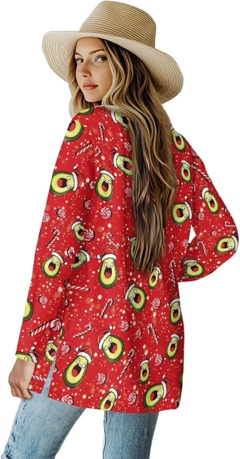Fall Maple Leaf Cardigan Sweaters for Women Long Sleeve Cardigan Soft Drape Open Front Dusters V-Neck Jackets Dressy