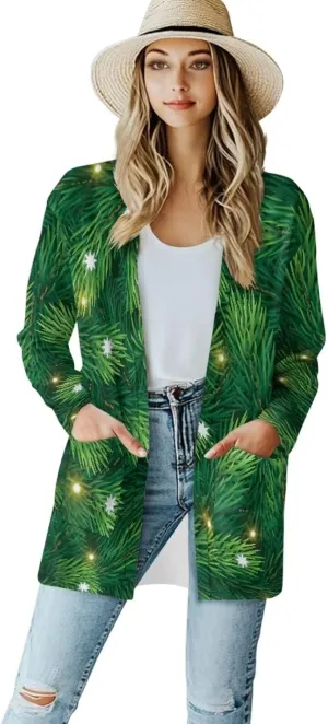 Fall Maple Leaf Cardigan Sweaters for Women Long Sleeve Cardigan Soft Drape Open Front Dusters V-Neck Jackets Dressy