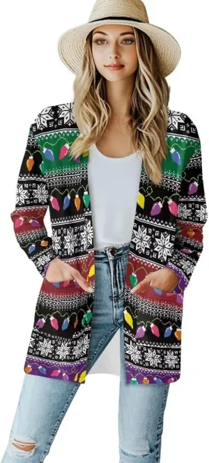 Fall Maple Leaf Cardigan Sweaters for Women Long Sleeve Cardigan Soft Drape Open Front Dusters V-Neck Jackets Dressy
