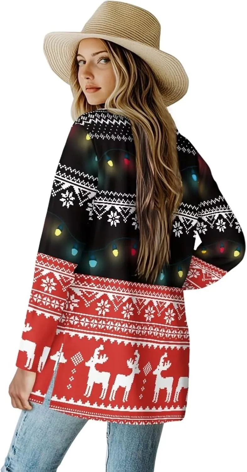 Fall Maple Leaf Cardigan Sweaters for Women Long Sleeve Cardigan Soft Drape Open Front Dusters V-Neck Jackets Dressy