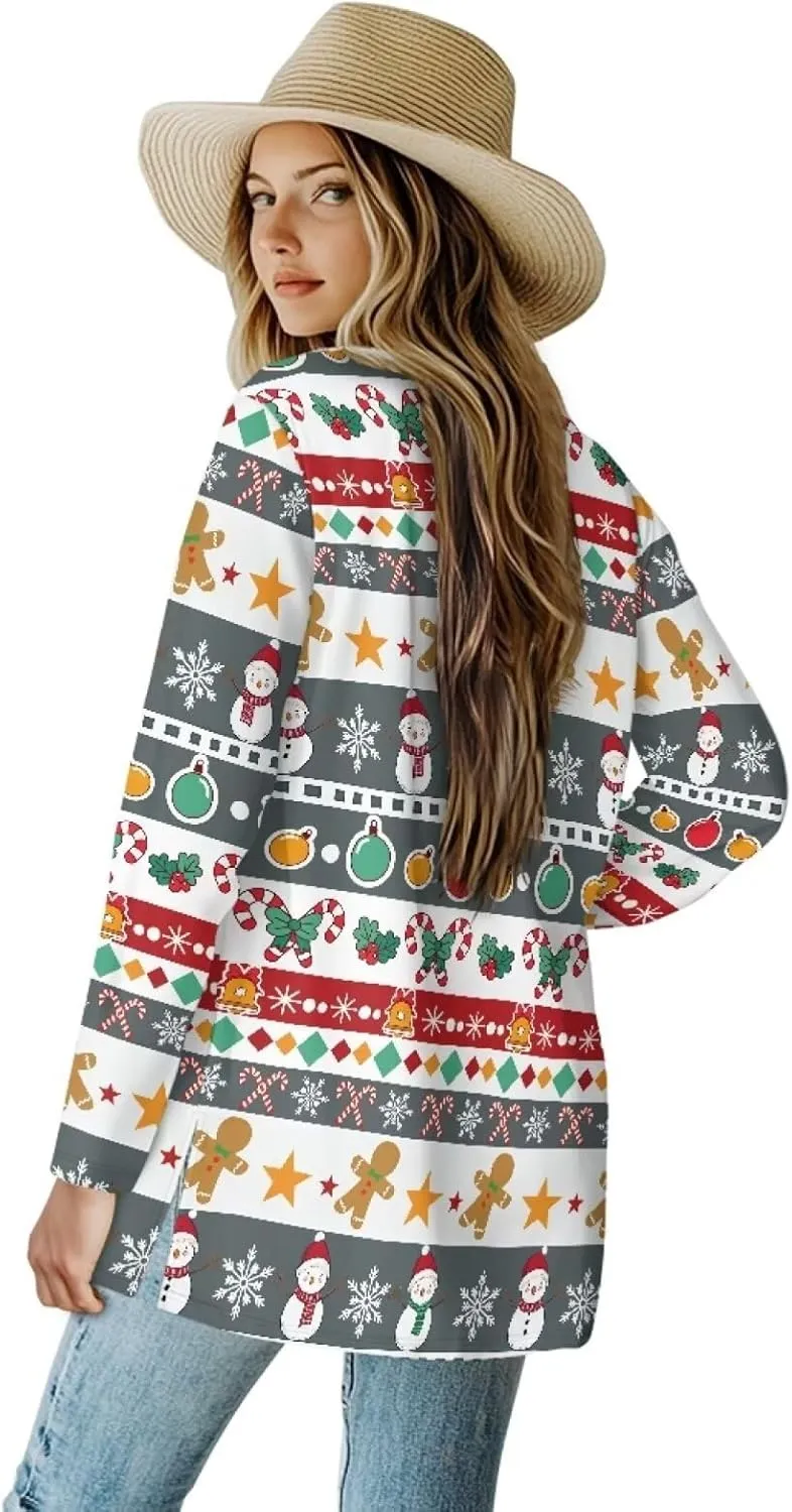 Fall Maple Leaf Cardigan Sweaters for Women Long Sleeve Cardigan Soft Drape Open Front Dusters V-Neck Jackets Dressy
