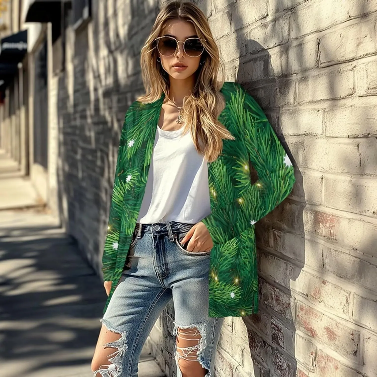 Fall Maple Leaf Cardigan Sweaters for Women Long Sleeve Cardigan Soft Drape Open Front Dusters V-Neck Jackets Dressy