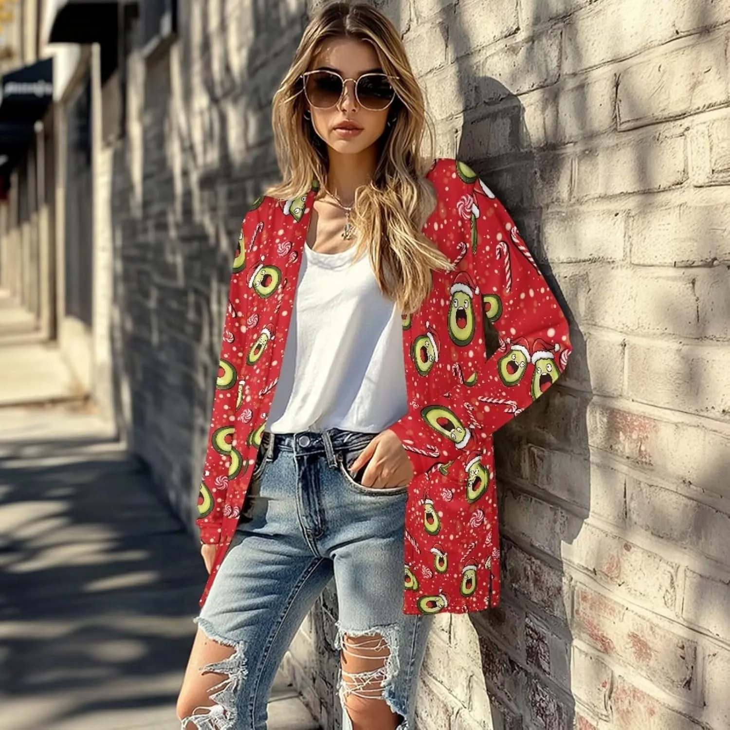 Fall Maple Leaf Cardigan Sweaters for Women Long Sleeve Cardigan Soft Drape Open Front Dusters V-Neck Jackets Dressy
