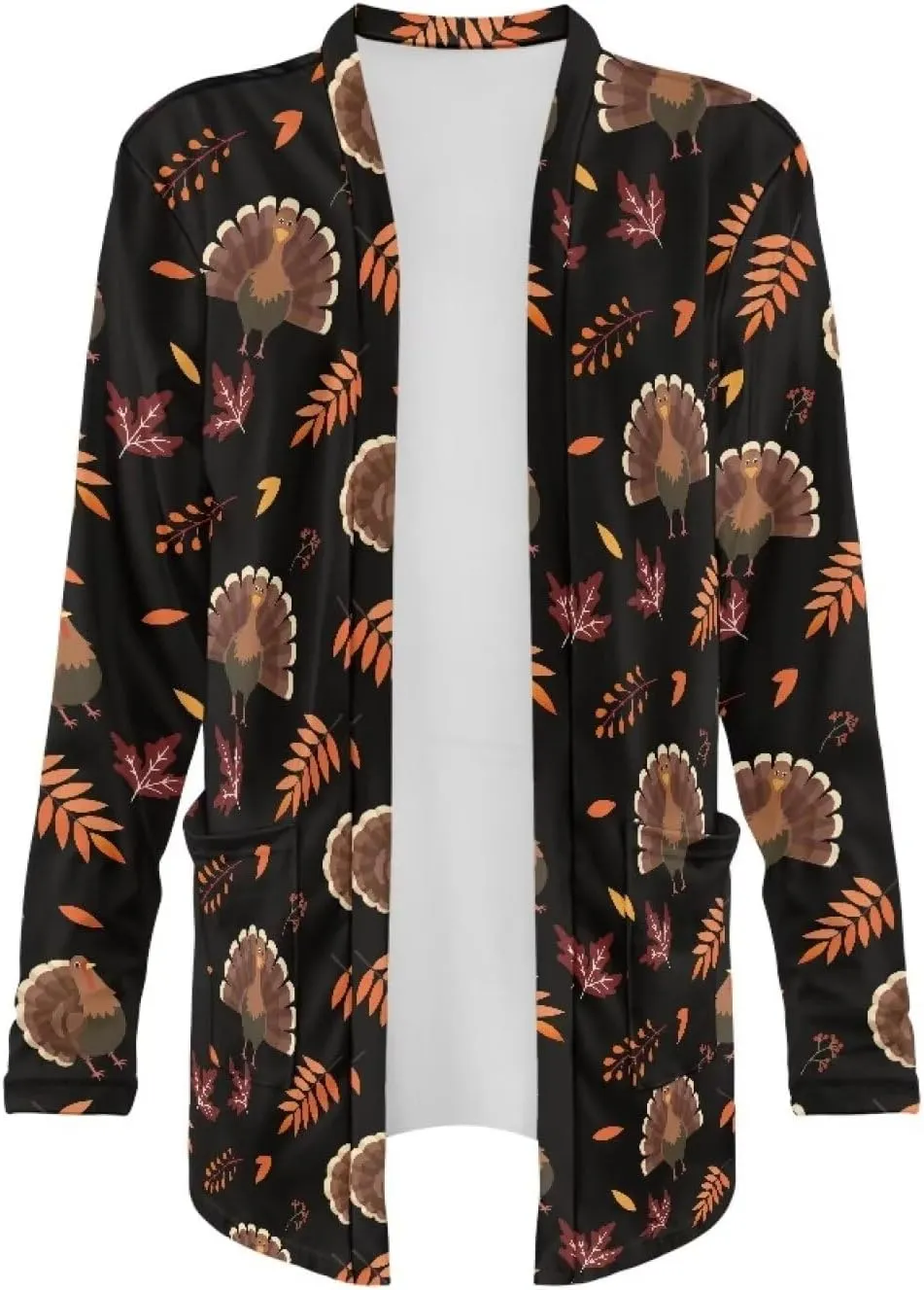 Fall Maple Leaf Cardigan Sweaters for Women Long Sleeve Cardigan Soft Drape Open Front Dusters V-Neck Jackets Dressy